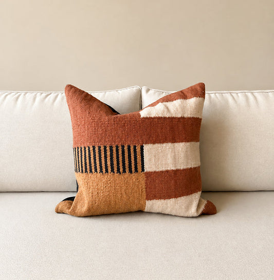 Coffee Brown & Ochre Woven Pillow
