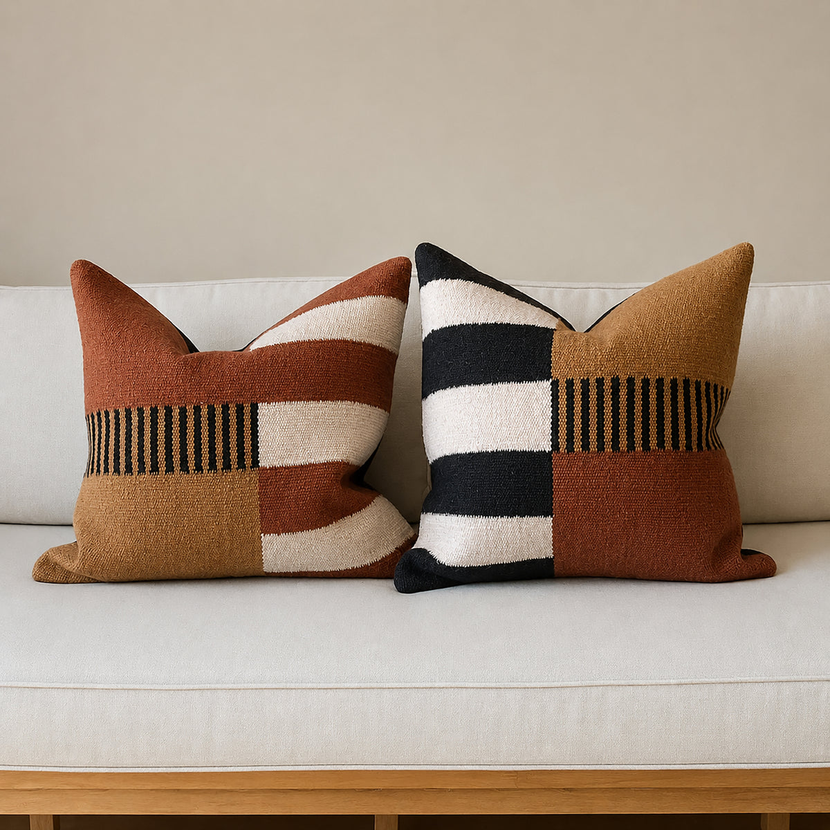 Coffee Brown & Ochre Woven Pillow