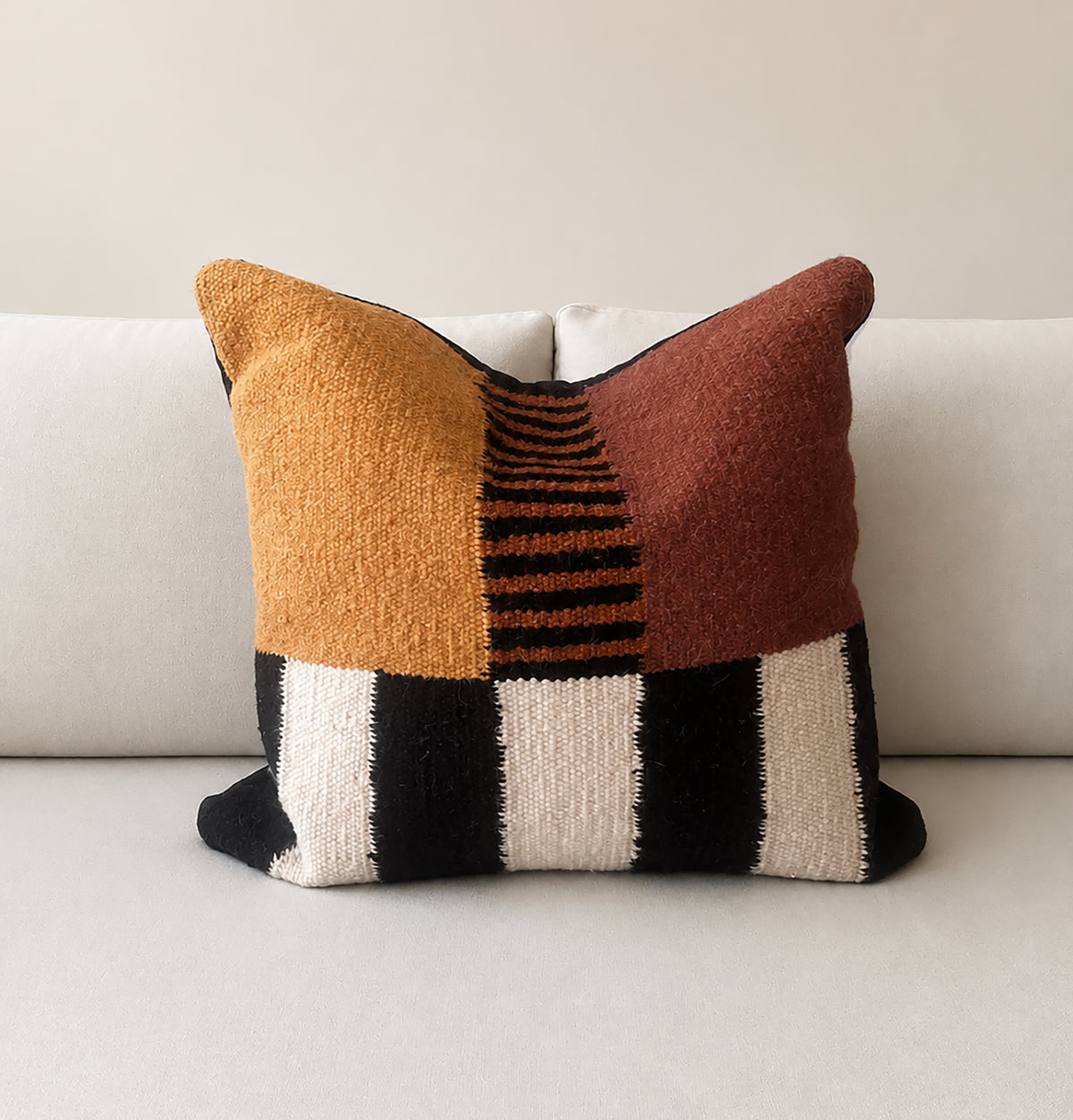 Coffee & Ochre Woven Pillow